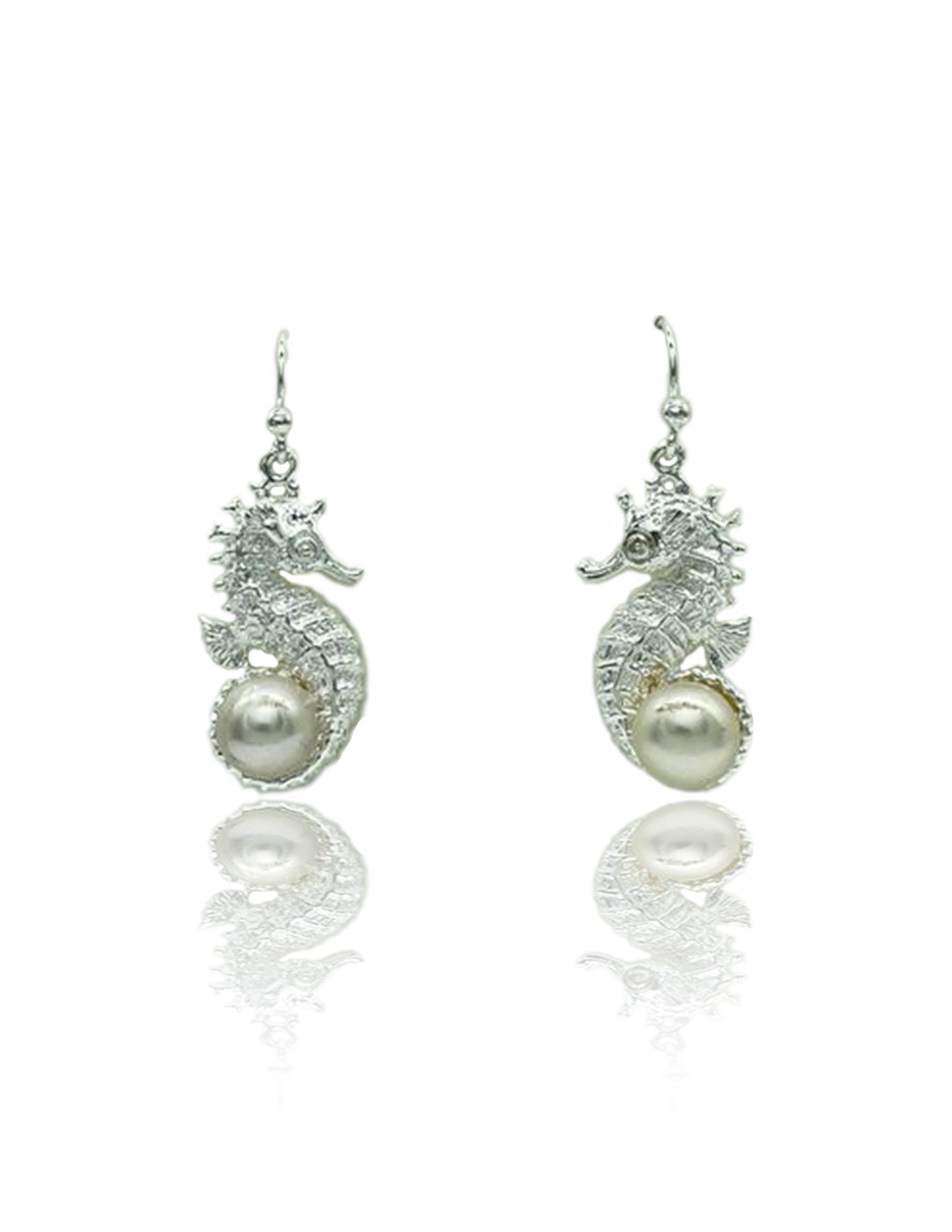 Seahorse White Pearl Dangles