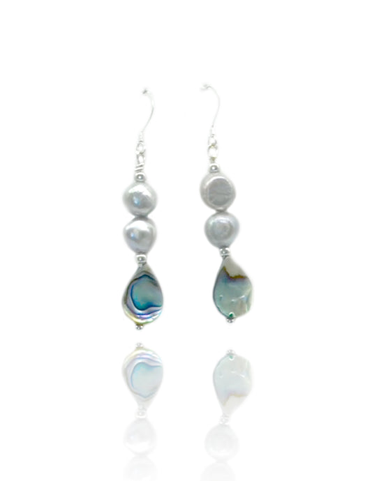 Grey Pearls & Abalone Teardrop Dangles