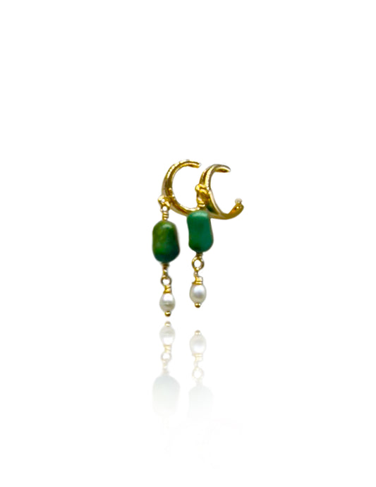 Pearl And Green Turquoise Cuff Earrings