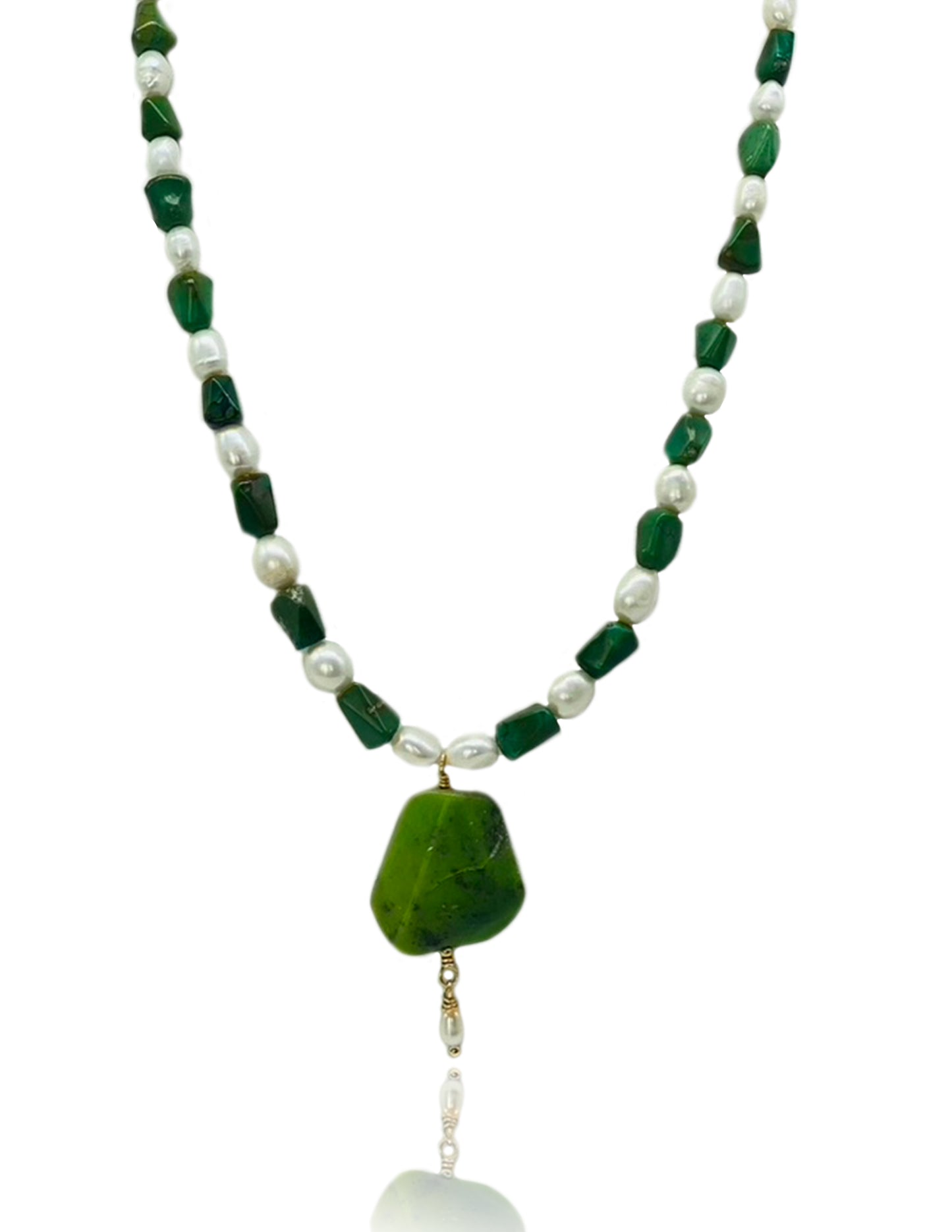 Freshwater Pearls & Green Turquoise Pendant Necklace