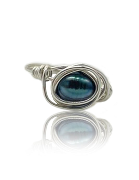 Black Pearl Silver Wire Ring