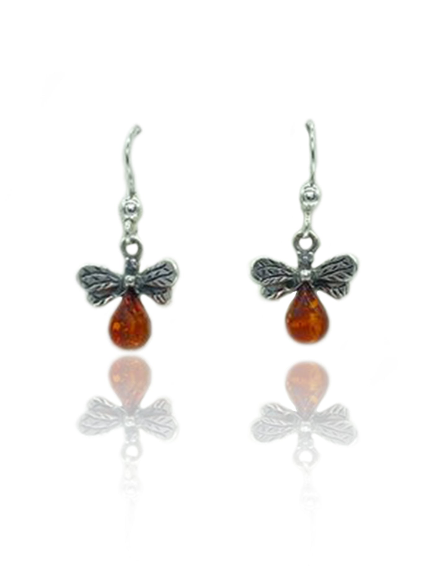 Amber Silver Bee Dangle Earrings